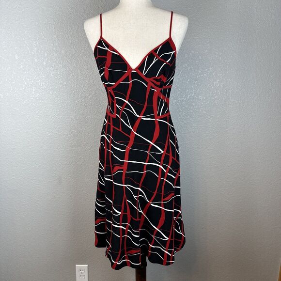 Vintage 90s y2k Betsey Johnson A-Line Dress Size 8 Black Red White Abstract Silk - Picture 1 of 8